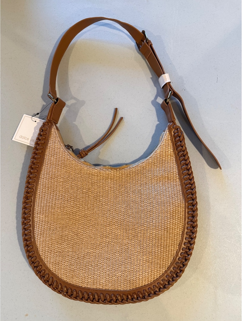 FREE PEOPLE Dolce Vita Woven Shoulder Bag stitched edges